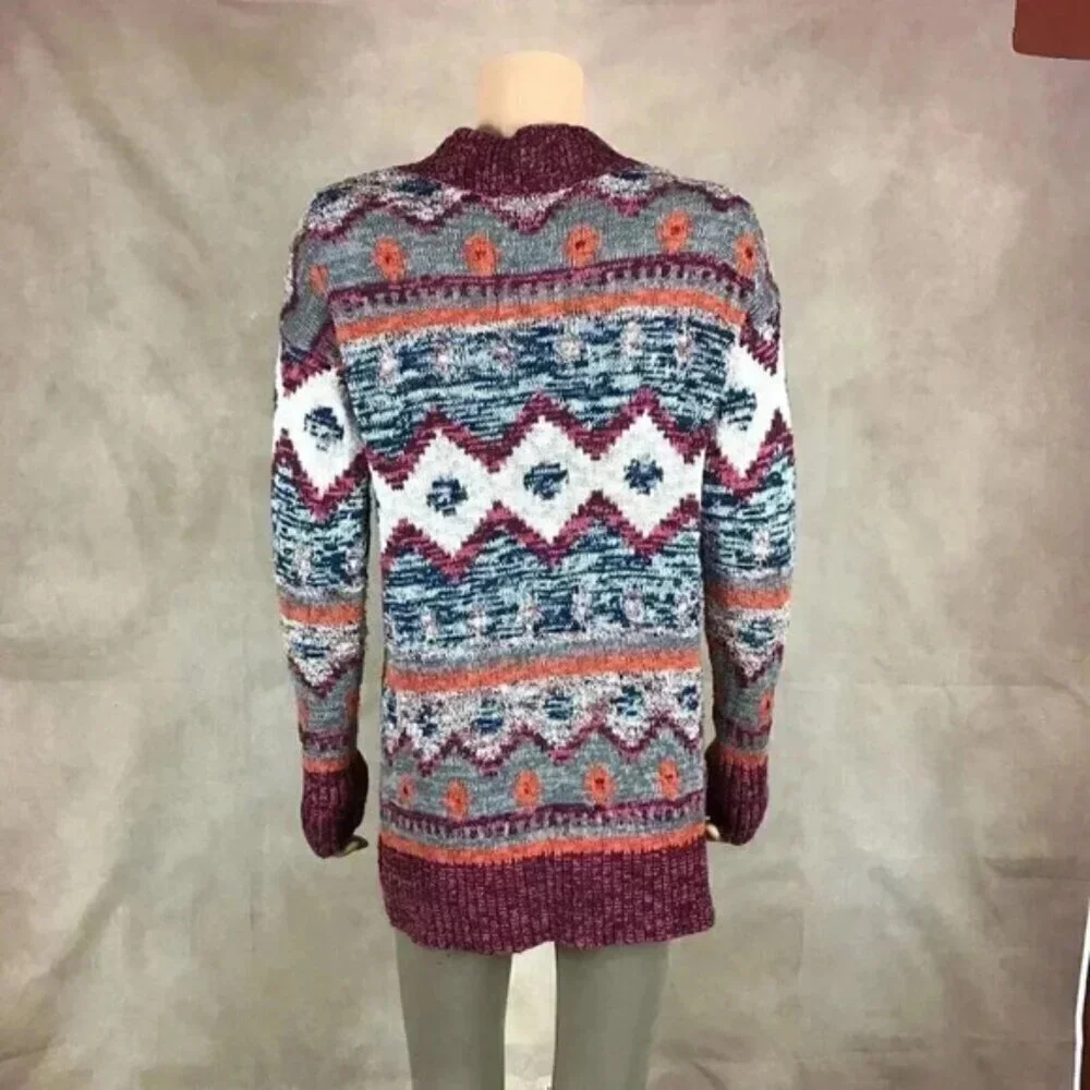 MOSSIMO Tribal Pattern Burgundy Cardigan Size SMALL